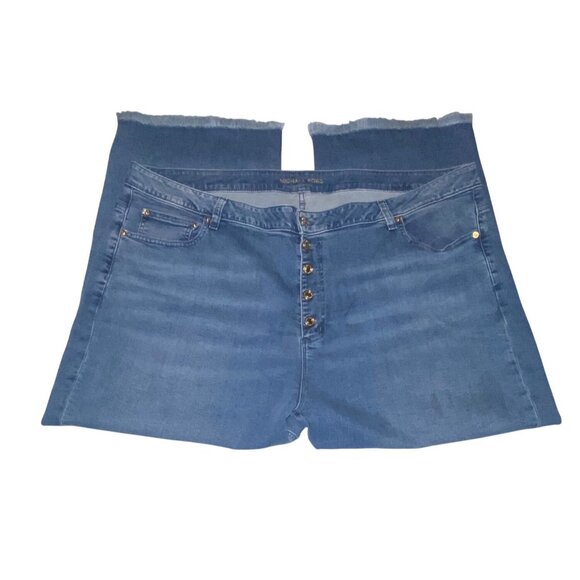 Michael Kors Denim - Michael Kors Womens Wide-Leg Frayed Hem Capri Jeans Size 24W Made In Colombia 98